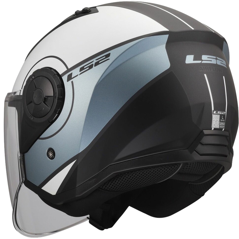 Atviras motociklo šalmas LS2 OF616 Airflow II užvalkalas matinės pilkos-mėlynos spalvos