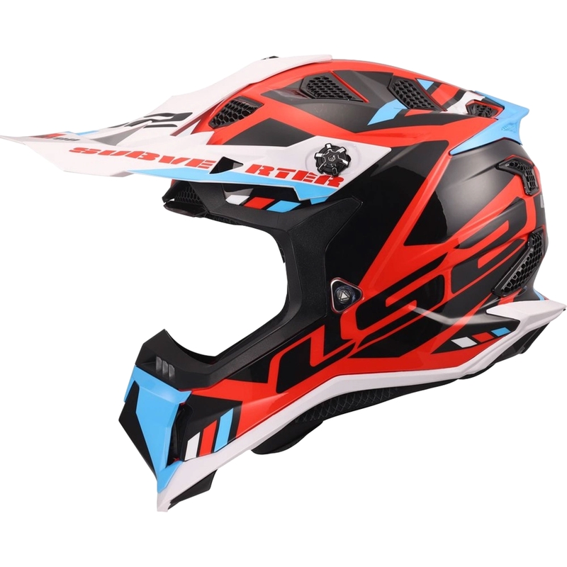 Motokroso šalmas LS2 MX700 Subverter Evo II Stomp blizgi balta-mėlyna-raudona