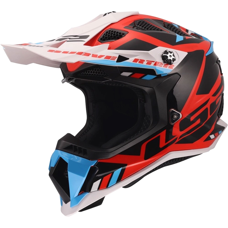 Motokroso šalmas LS2 MX700 Subverter Evo II Stomp blizgi balta-mėlyna-raudona