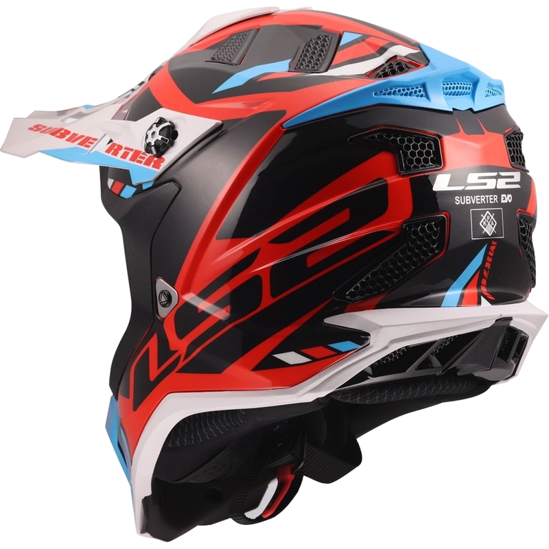 Motokroso šalmas LS2 MX700 Subverter Evo II Stomp blizgi balta-mėlyna-raudona