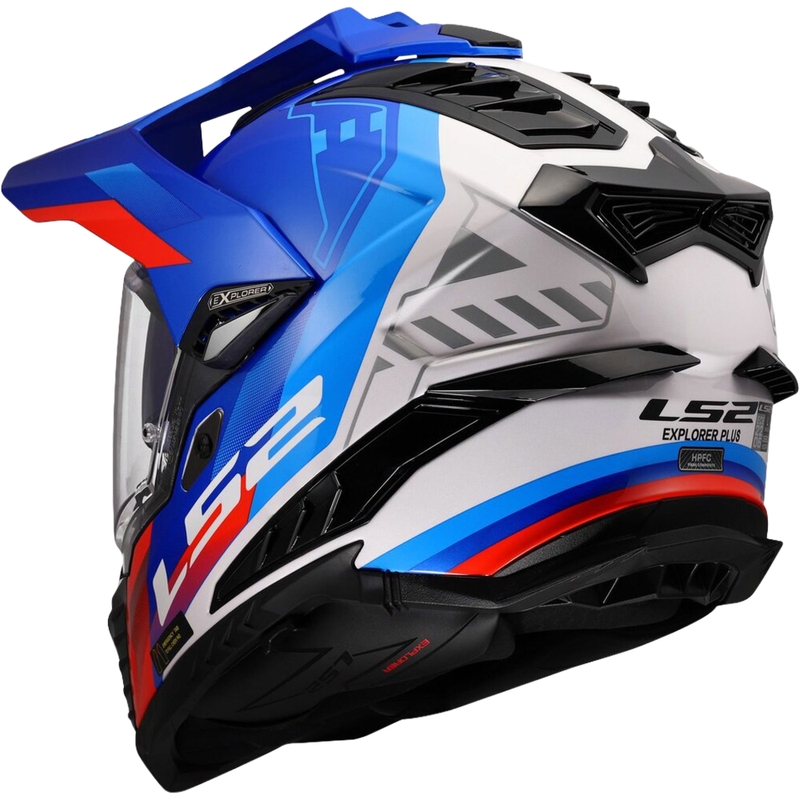 Enduro šalmas LS2 MX701 Explorer Hexa blizgi balta-mėlyna-raudona