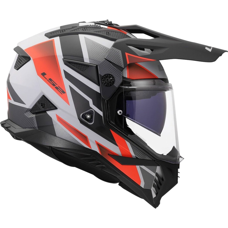 Enduro motociklo šalmas LS2 MX702 Pioneer II Block matinė pilka-raudona