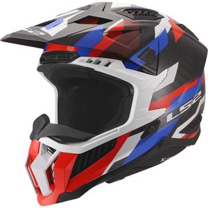 Motokroso šalmas LS2 MX703 X-Force Phantom blizgi balta-mėlyna-raudona