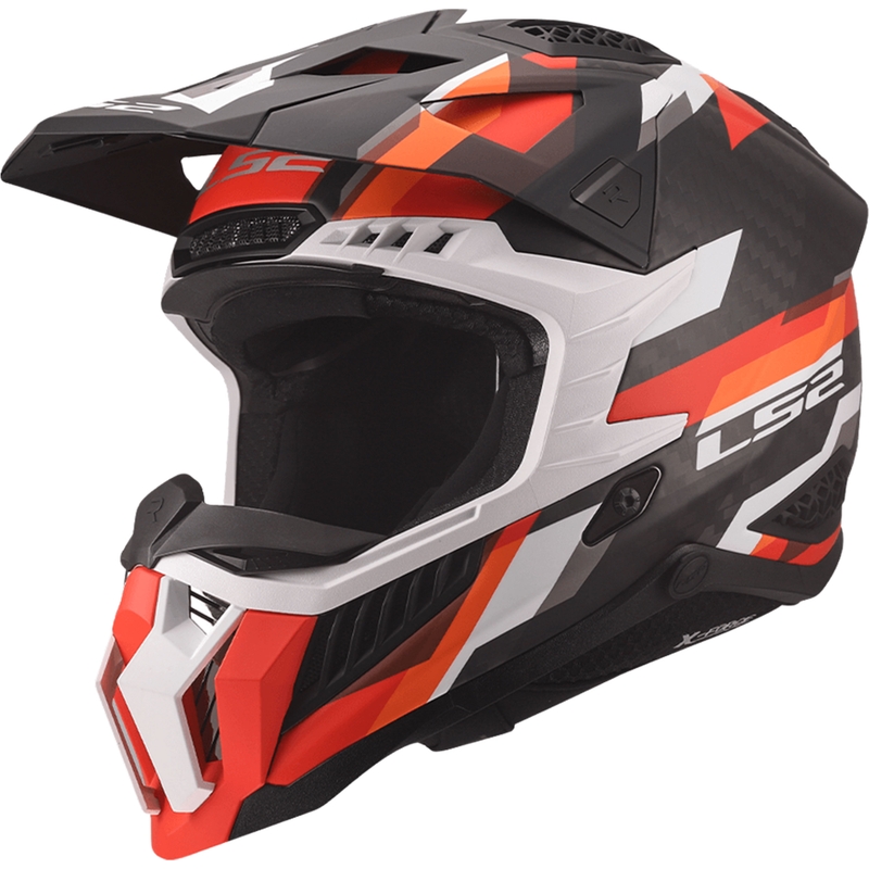 Motokroso šalmas LS2 MX703 X-Force Phantom matinės oranžinės-raudonos spalvos