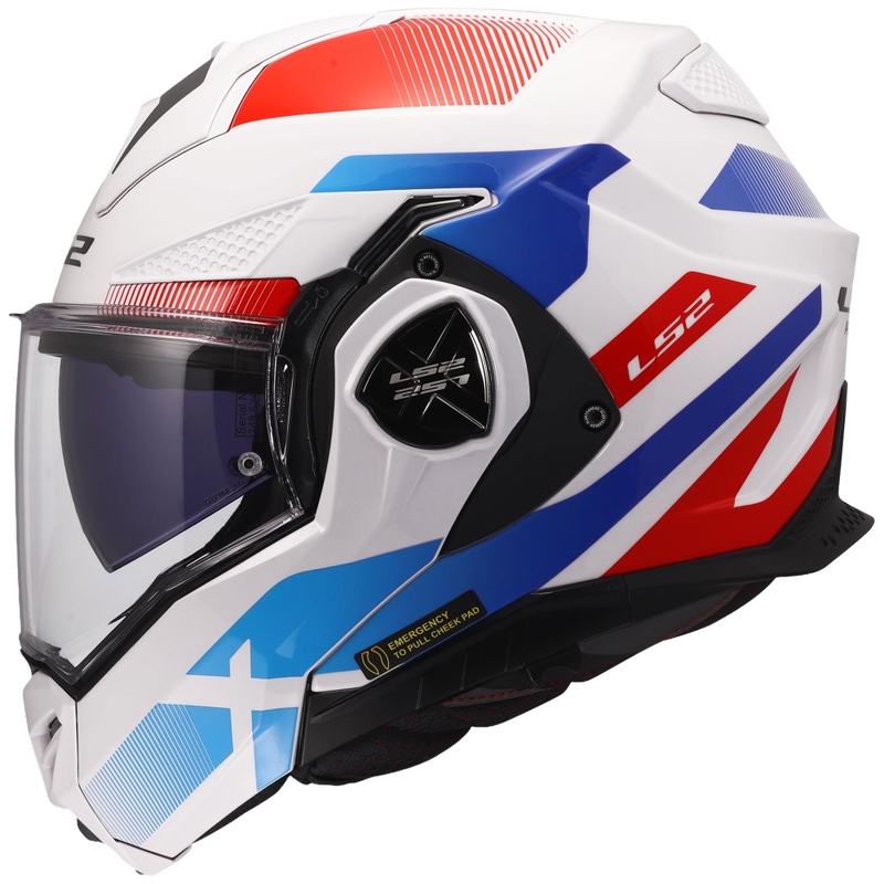 Atlenkiamas motociklo šalmas LS2 FF901 Advant X Nova blizgi balta-mėlyna-raudona