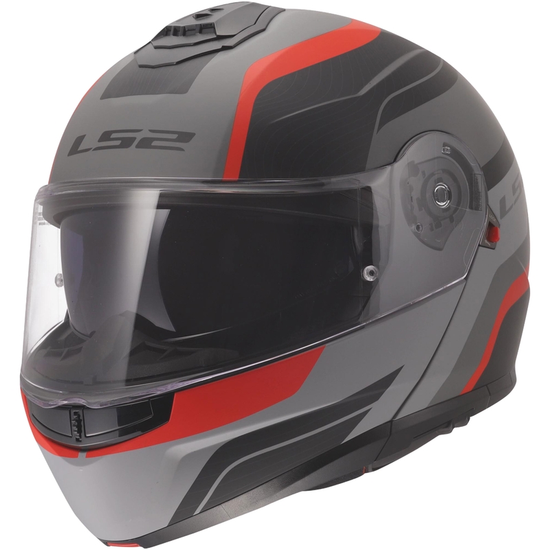 Atlenkiamas šalmas LS2 FF908 Strobe II Monza matinė juoda-pilka-raudona