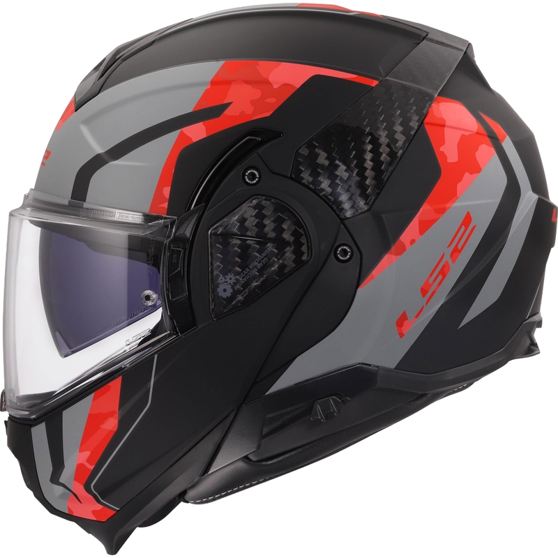 Atlenkiamas motociklo šalmas LS2 FF910 Advant II Glide matinės juodos-pilkos-raudonos spalvos