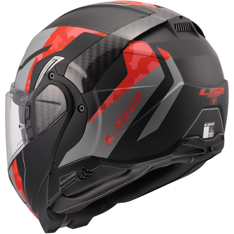 Atlenkiamas motociklo šalmas LS2 FF910 Advant II Glide matinės juodos-pilkos-raudonos spalvos