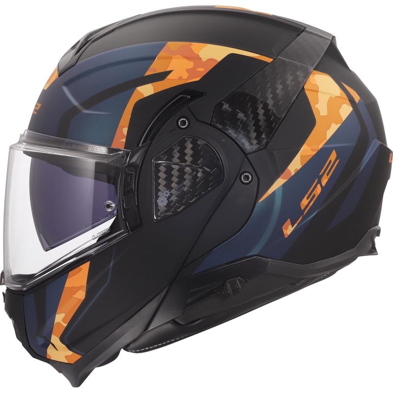 Atlenkiamas motociklo šalmas LS2 FF910 Advant II Glide matinė juoda-oranžinė