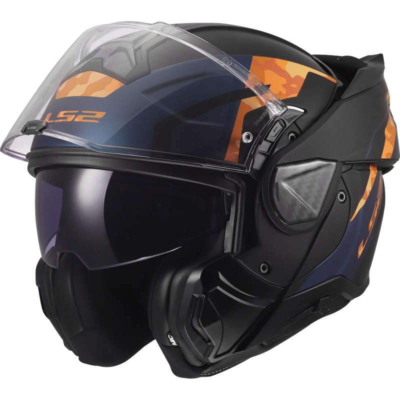 Atlenkiamas motociklo šalmas LS2 FF910 Advant II Glide matinė juoda-oranžinė