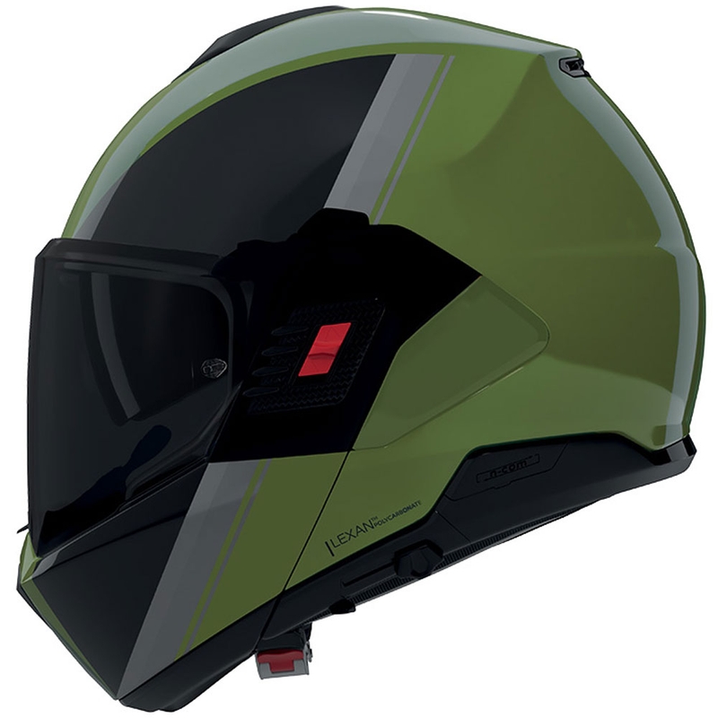 Atlenkiamas motociklo šalmas Nolan N120-1 Verniciatura Speciale N-COM 354 blizgi žalia-juoda-pilka