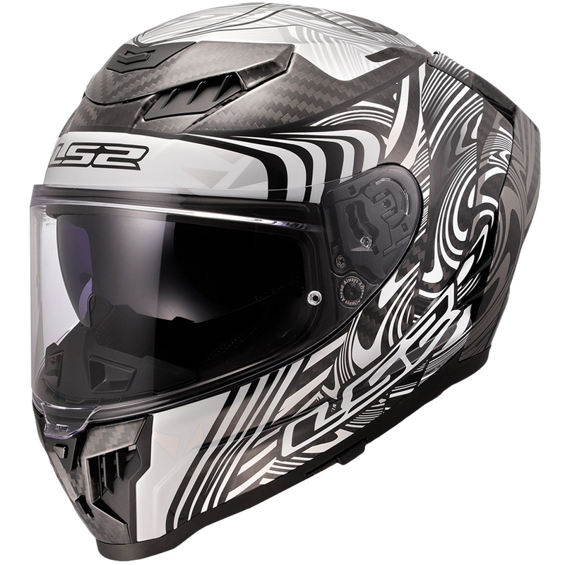 LS2 FF807 Dragon Carbon Enthum motociklo šalmas, blizgus sidabrinis