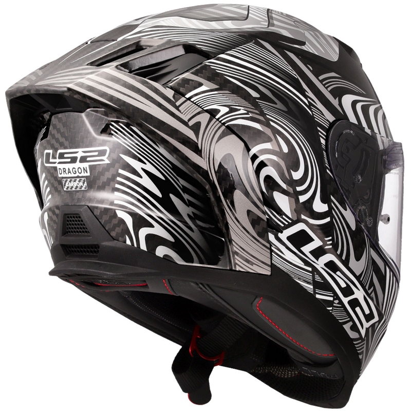 LS2 FF807 Dragon Carbon Enthum motociklo šalmas, blizgus sidabrinis