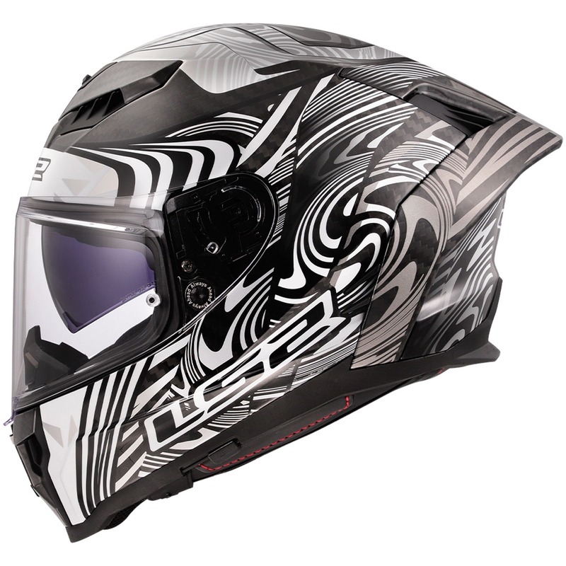 LS2 FF807 Dragon Carbon Enthum motociklo šalmas, blizgus sidabrinis