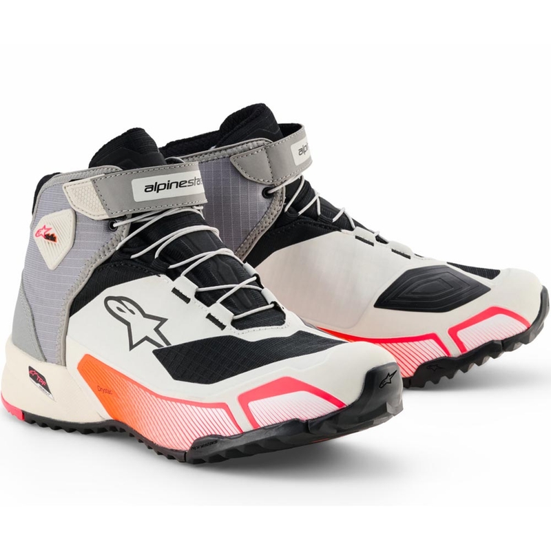 Alpinestars Stella CR-X Drystar moteriški motociklo batai balti-šviesiai pilki-juodi-fluorescenciniai rožiniai