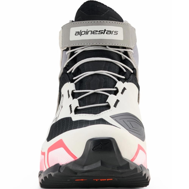 Alpinestars Stella CR-X Drystar moteriški motociklo batai balti-šviesiai pilki-juodi-fluorescenciniai rožiniai