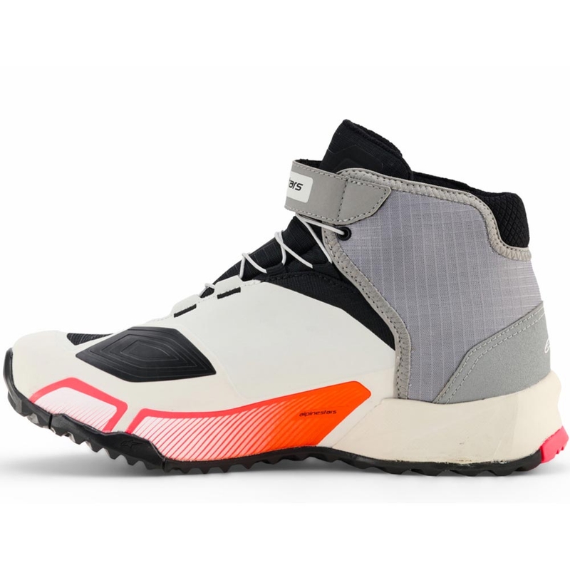Alpinestars Stella CR-X Drystar moteriški motociklo batai balti-šviesiai pilki-juodi-fluorescenciniai rožiniai