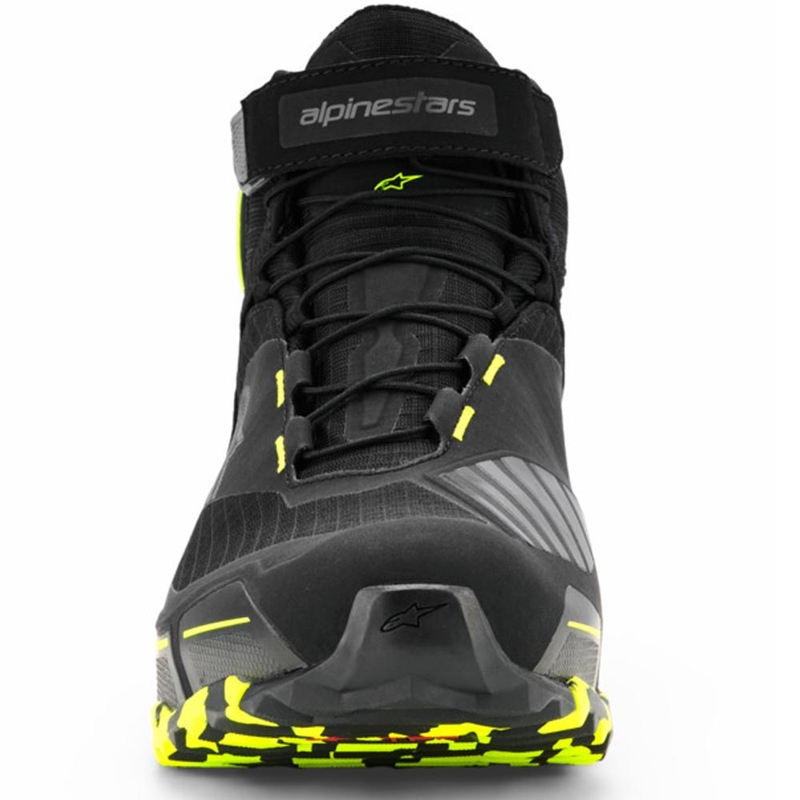 Alpinestars CR-X Drystar motociklo batai juodi-tamsiai pilki-fluorescenciniai geltoni
