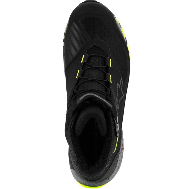 Alpinestars CR-X Drystar motociklo batai juodi-tamsiai pilki-fluorescenciniai geltoni