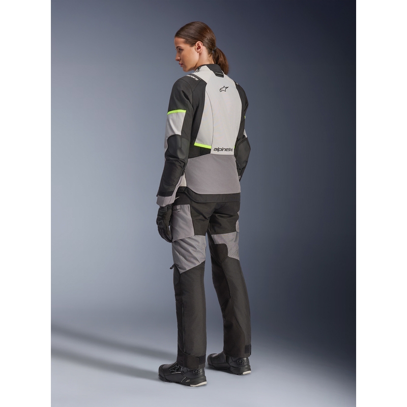 Alpinestars Stella Andes V4 Drystar moteriška motociklo striukė, tamsiai pilka-šviesiai pilka-juoda-fluorescencinė geltona
