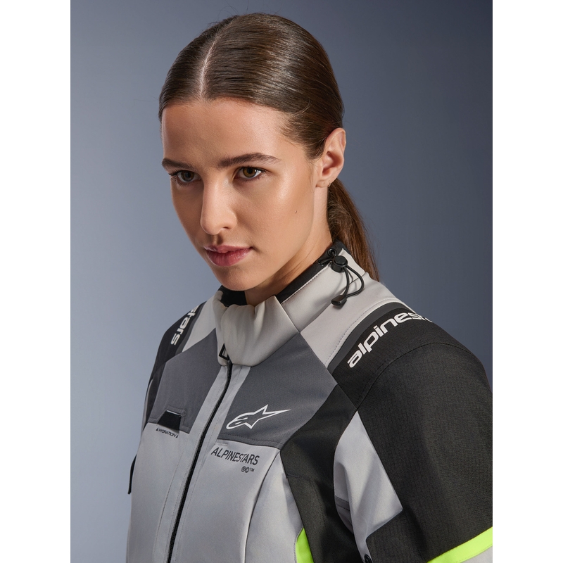 Alpinestars Stella Andes V4 Drystar moteriška motociklo striukė, tamsiai pilka-šviesiai pilka-juoda-fluorescencinė geltona
