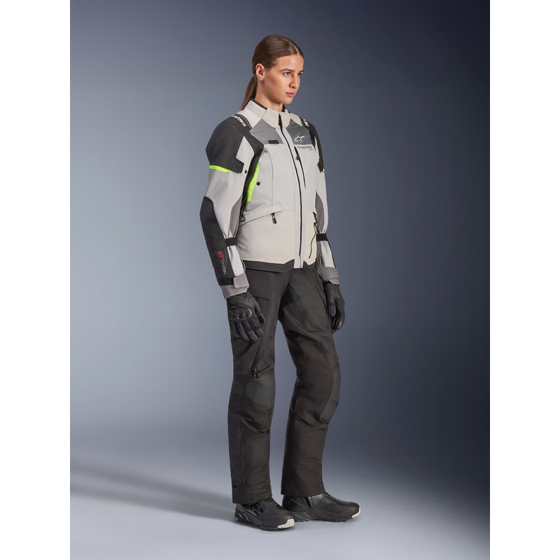 Alpinestars Stella Andes V4 Drystar moteriška motociklo striukė, tamsiai pilka-šviesiai pilka-juoda-fluorescencinė geltona