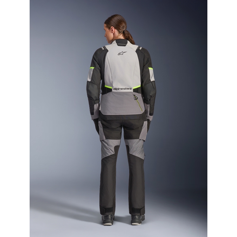 Alpinestars Stella Andes V4 Drystar moteriška motociklo striukė, tamsiai pilka-šviesiai pilka-juoda-fluorescencinė geltona