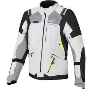 Alpinestars Stella Andes V4 Drystar moteriška motociklo striukė, tamsiai pilka-šviesiai pilka-juoda-fluorescencinė geltona