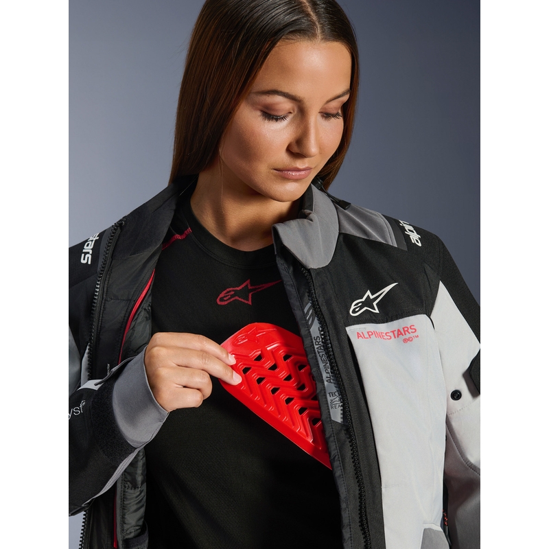 Alpinestars Stella Andes V4 Drystar moteriška motociklo striukė, tamsiai pilka-šviesiai pilka-juoda-raudona