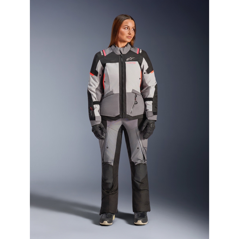 Alpinestars Stella Andes V4 Drystar moteriška motociklo striukė, tamsiai pilka-šviesiai pilka-juoda-raudona
