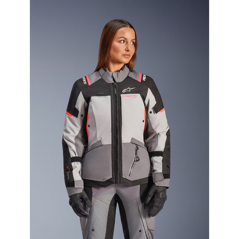 Alpinestars Stella Andes V4 Drystar moteriška motociklo striukė, tamsiai pilka-šviesiai pilka-juoda-raudona