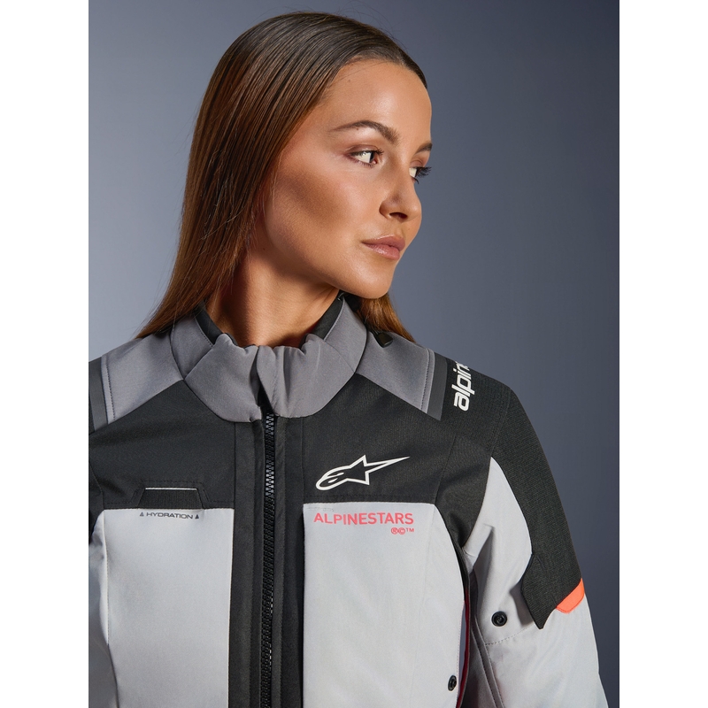 Alpinestars Stella Andes V4 Drystar moteriška motociklo striukė, tamsiai pilka-šviesiai pilka-juoda-raudona