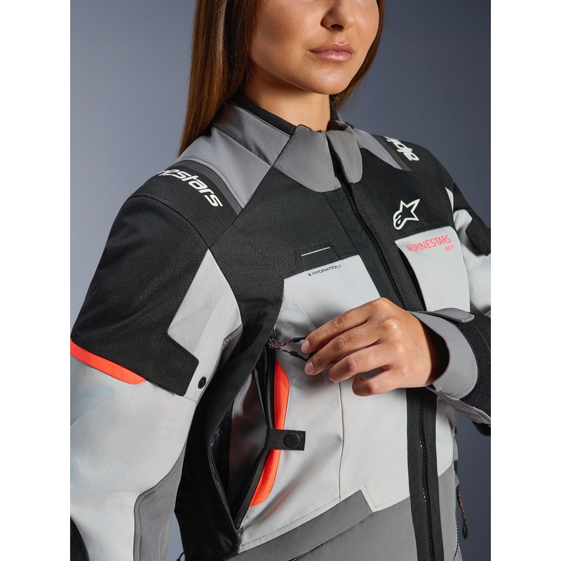 Alpinestars Stella Andes V4 Drystar moteriška motociklo striukė, tamsiai pilka-šviesiai pilka-juoda-raudona