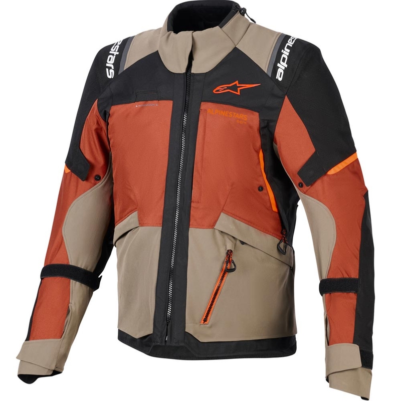 Alpinestars Andes V4 Drystar motociklo striukė šviesiai ruda-tamsiai oranžinė-juoda