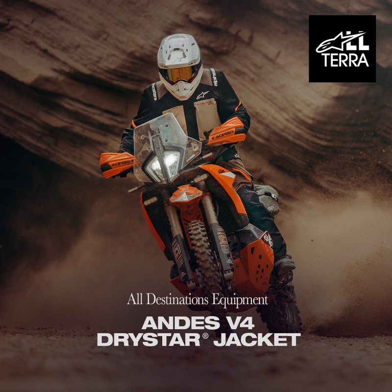 Alpinestars Andes V4 Drystar motociklo striukė kreminė-šviesiai ruda-juoda-fluorescencinė oranžinė