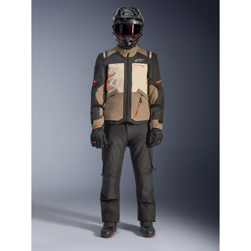 Alpinestars Andes V4 Drystar motociklo striukė kreminė-šviesiai ruda-juoda-fluorescencinė oranžinė