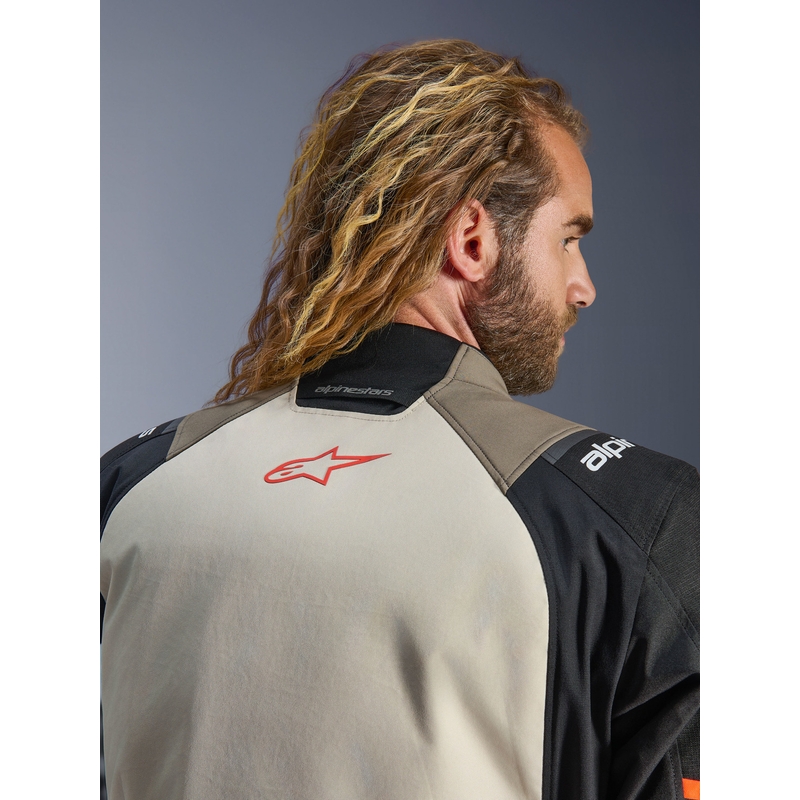 Alpinestars Andes V4 Drystar motociklo striukė kreminė-šviesiai ruda-juoda-fluorescencinė oranžinė