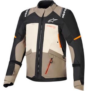 Alpinestars Andes V4 Drystar motociklo striukė kreminė-šviesiai ruda-juoda-fluorescencinė oranžinė