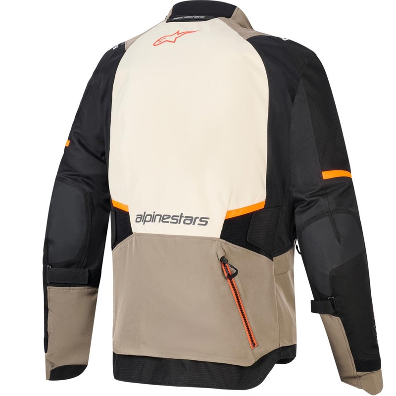 Alpinestars Andes V4 Drystar motociklo striukė kreminė-šviesiai ruda-juoda-fluorescencinė oranžinė