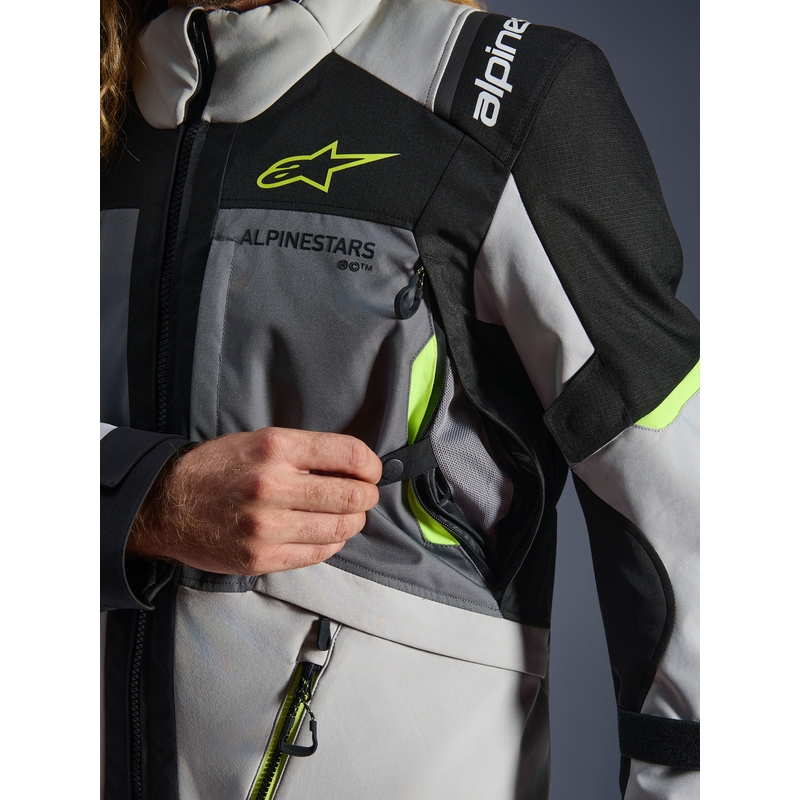 Alpinestars Andes V4 Drystar motociklo striukė tamsiai pilka-šviesiai pilka-juoda-fluorescencinė geltona