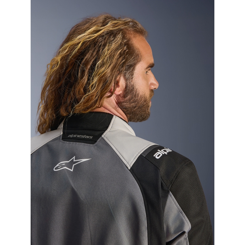 Alpinestars Andes V4 Drystar motociklo striukė tamsiai pilka-šviesiai pilka-juoda-fluorescencinė geltona