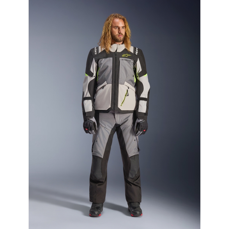 Alpinestars Andes V4 Drystar motociklo striukė tamsiai pilka-šviesiai pilka-juoda-fluorescencinė geltona