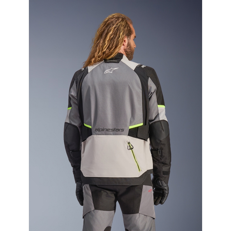 Alpinestars Andes V4 Drystar motociklo striukė tamsiai pilka-šviesiai pilka-juoda-fluorescencinė geltona