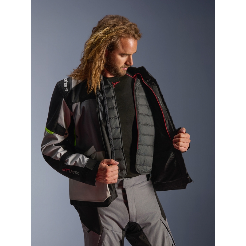 Alpinestars Andes V4 Drystar motociklo striukė tamsiai pilka-šviesiai pilka-juoda-fluorescencinė geltona