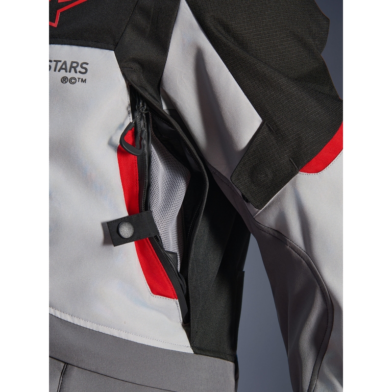 Alpinestars Andes V4 Drystar motociklo striukė tamsiai pilka-šviesiai pilka-juoda-raudona