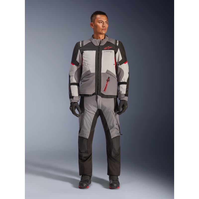 Alpinestars Andes V4 Drystar motociklo striukė tamsiai pilka-šviesiai pilka-juoda-raudona