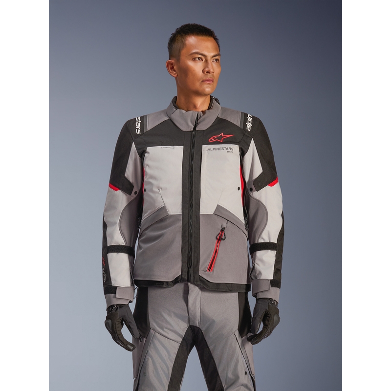 Alpinestars Andes V4 Drystar motociklo striukė tamsiai pilka-šviesiai pilka-juoda-raudona