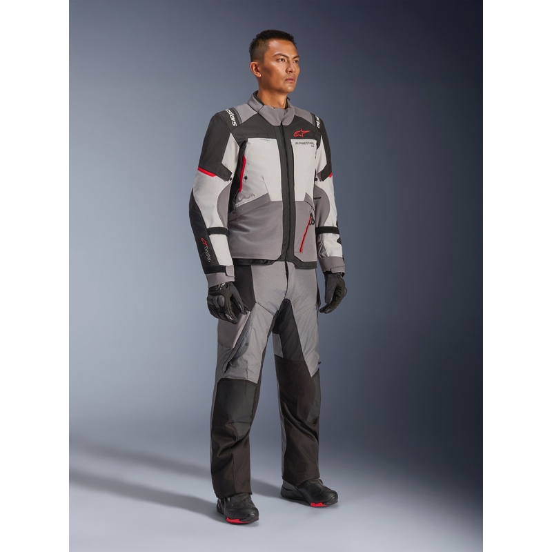 Alpinestars Andes V4 Drystar motociklo striukė tamsiai pilka-šviesiai pilka-juoda-raudona