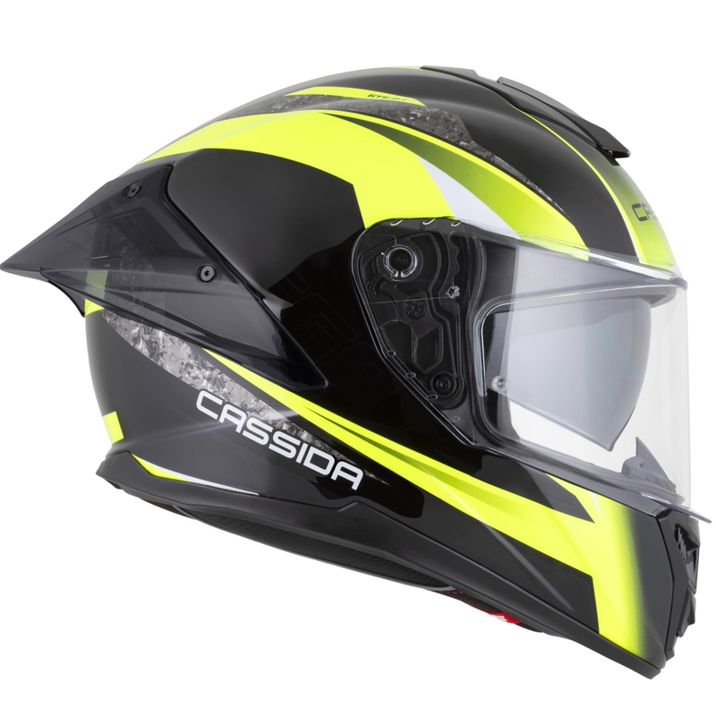 Cassida Integral GTS 2.1 Mega uždaras motociklo šalmas, juodas-fluorescencinis geltonas-baltas