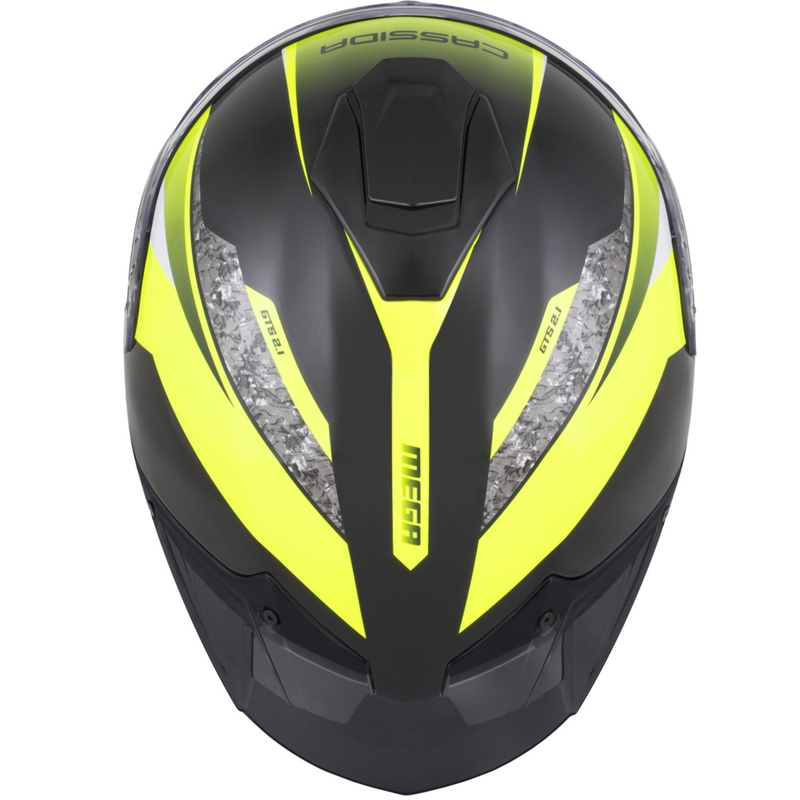 Cassida Integral GTS 2.1 Mega uždaras motociklo šalmas, juodas-fluorescencinis geltonas-baltas